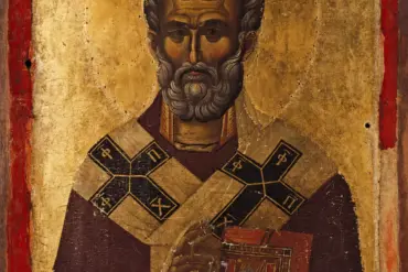 Byzantine Icon Of Saint Nicholas At Hilandar With Gospel Book And Gold Ground