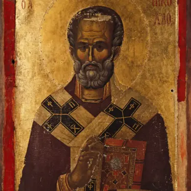 Byzantine Icon Of Saint Nicholas At Hilandar With Gospel Book And Gold Ground