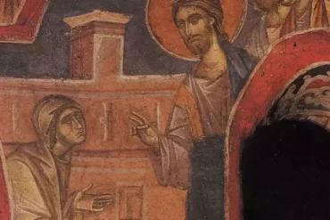 Christ Praising The Widow'S Mites In A Byzantine Fresco At Hilandar