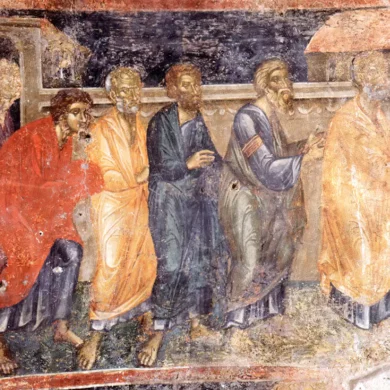 The Mural Of The Communion Of The Apostles At Valsamonero In Vivid Colours