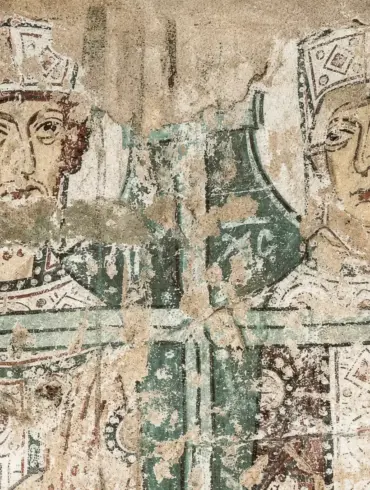 Constantine And Helena Fresco Detail Showing The Crowned Faces Beside The True Cross