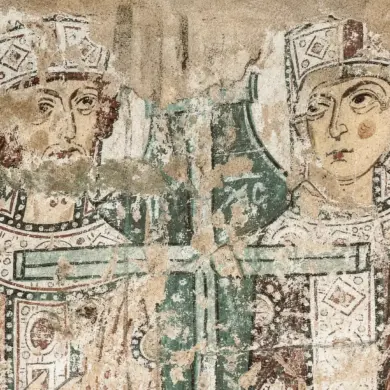 Constantine And Helena Fresco Detail Showing The Crowned Faces Beside The True Cross