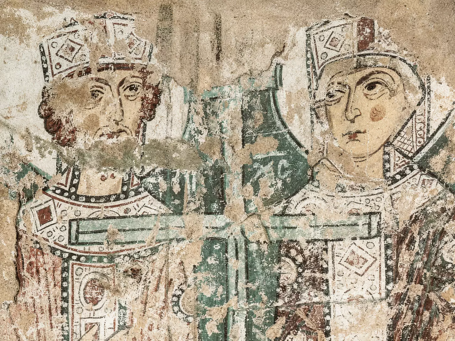 Constantine And Helena Fresco Detail Showing The Crowned Faces Beside The True Cross