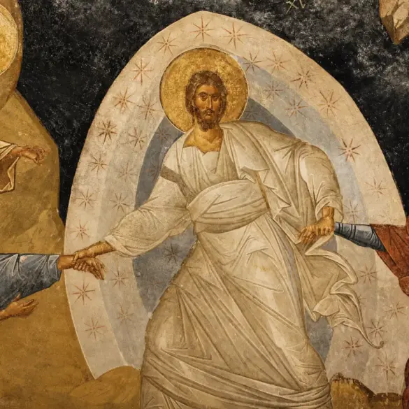 Detail Of The Descent Into Hades Fresco Featuring Christ Pulling Eve From A Tomb.