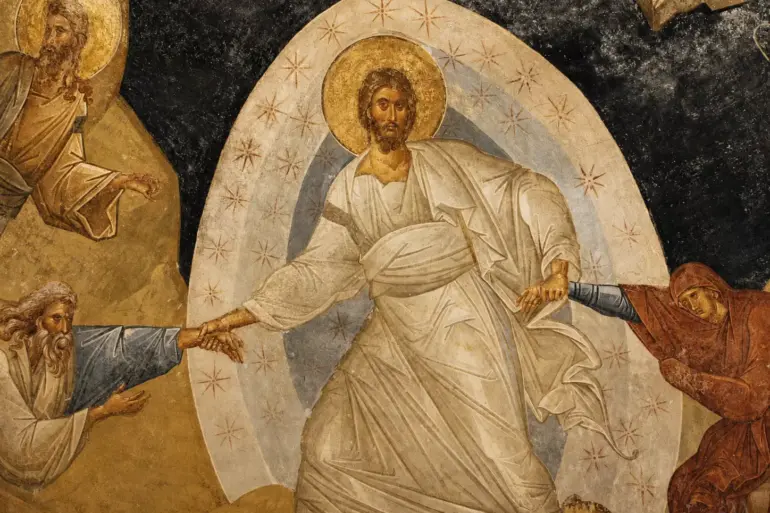 Detail Of The Descent Into Hades Fresco Featuring Christ Pulling Eve From A Tomb.