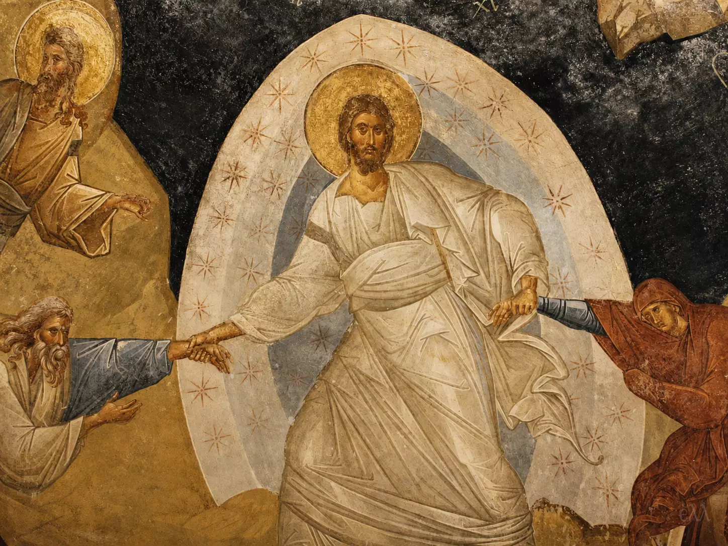 Detail Of The Descent Into Hades Fresco Featuring Christ Pulling Eve From A Tomb.