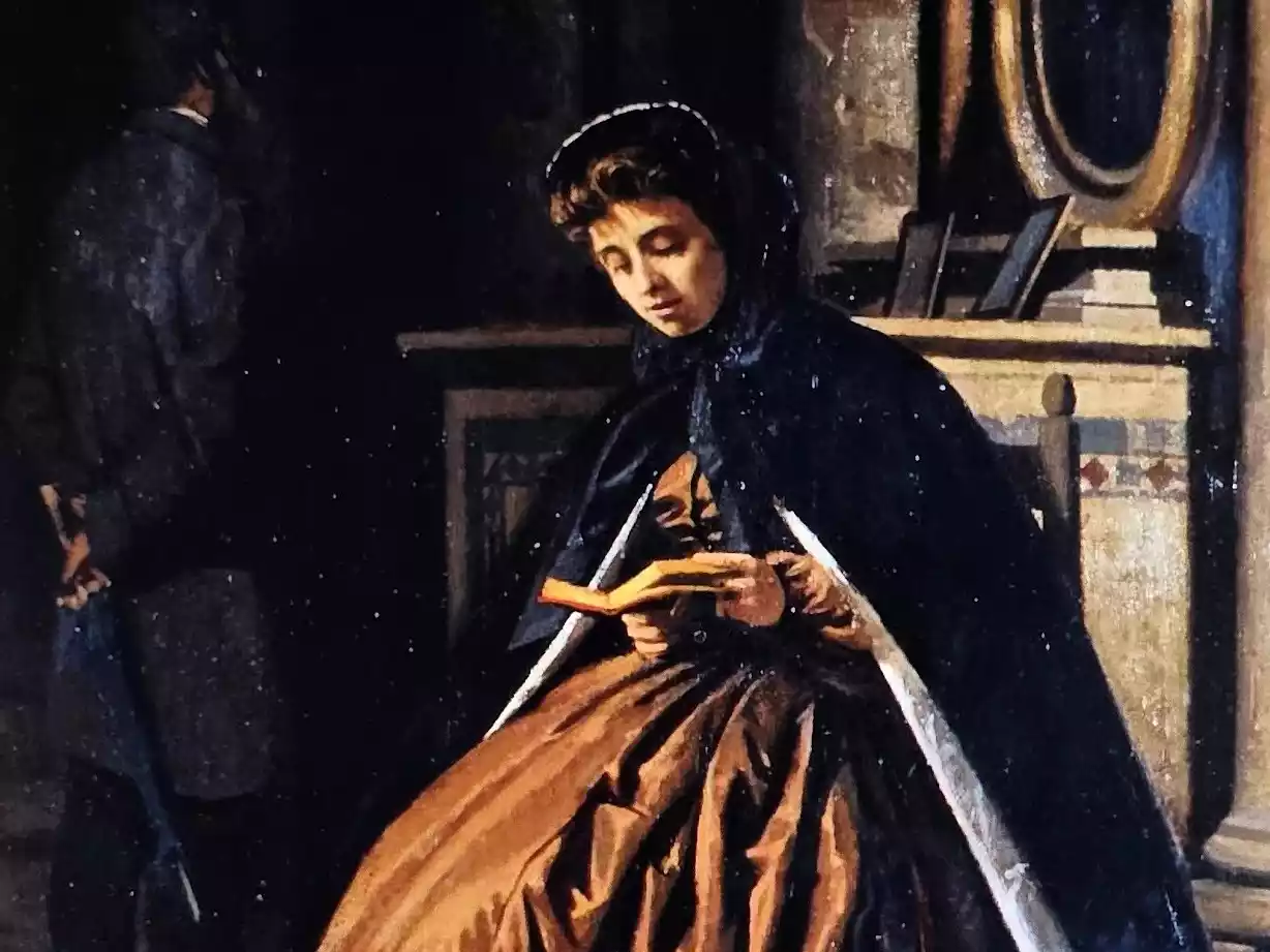 Detail Of The Heavy Black Cloak And The Copper-Coloured Dress In The Prayer By Abbati