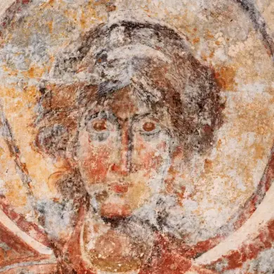 Drosiani Archangel Fresco Face With Large Eyes And Worn Byzantine Pigments