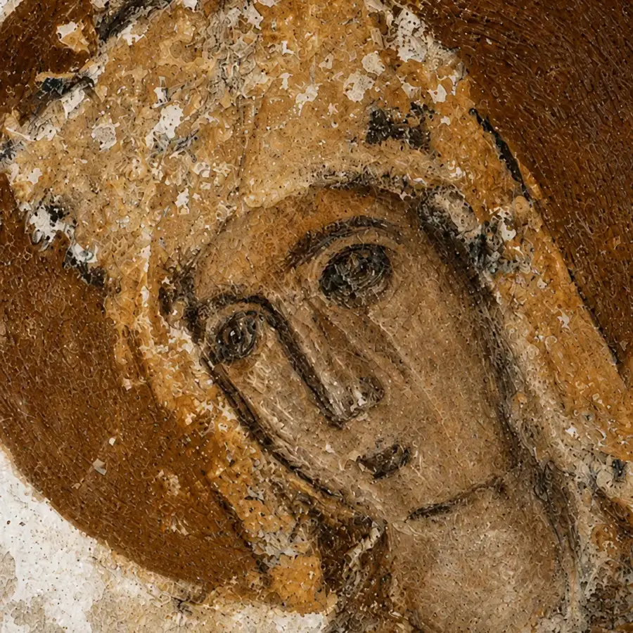 Drosiani Deesis Detail Showing The Traditionally Identified Solomon’s Face, Halo And Abraded Painted Surface