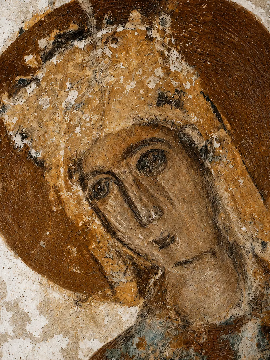 Drosiani Deesis Detail Showing The Traditionally Identified Solomon’s Face, Halo And Abraded Painted Surface