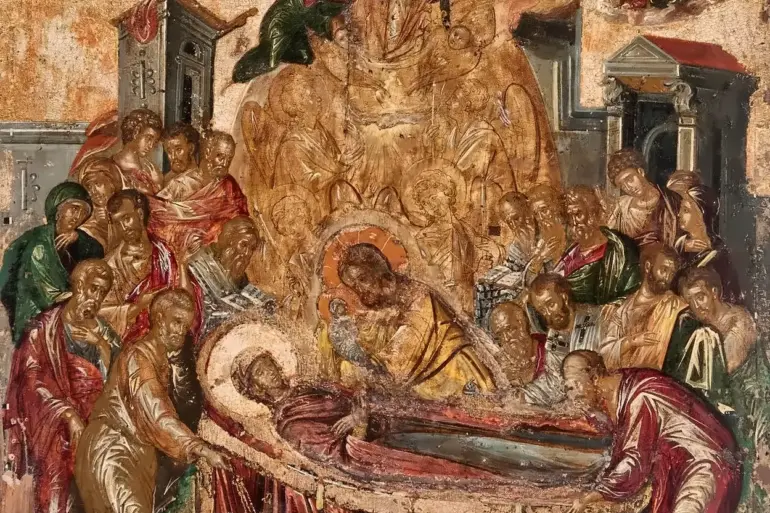 El Greco Dormition Of The Virgin Icon With Apostles, Angels, And Gold Ground