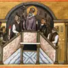 Exaltation Of The Cross Miniature With Patriarch Raising The Cross On A Marble Ambo