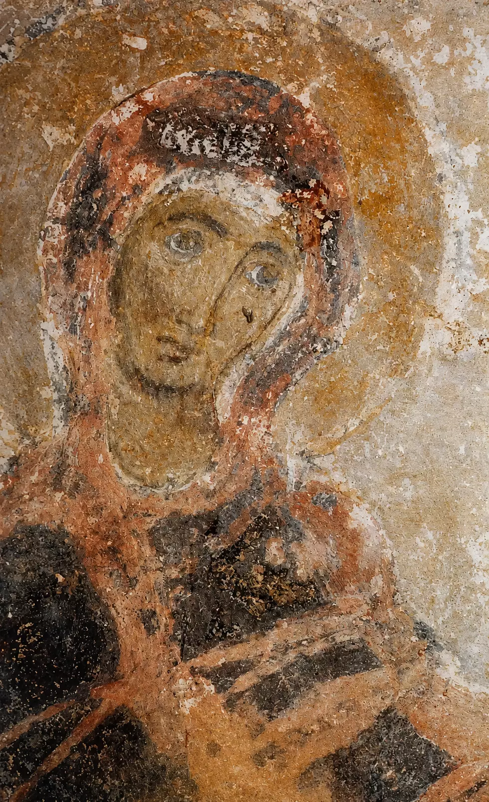 The 7Th-Century Fresco Of Panagia Drosiani Showing The Virgin Mary In Supplication.