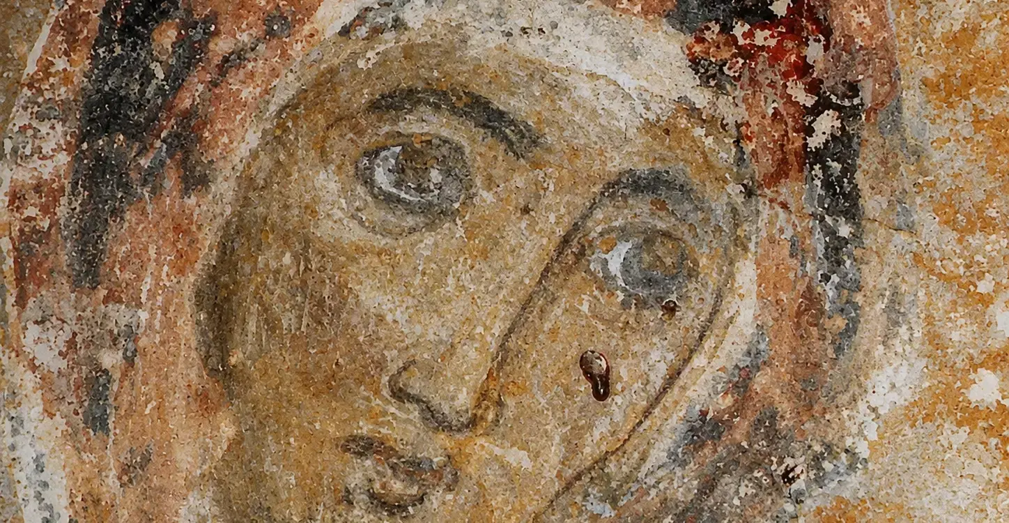 Detail Of The Virgin Mary'S Face From The Fresco Of Panagia Drosiani In Naxos