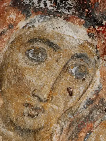 Detail Of The Virgin Mary'S Face From The Fresco Of Panagia Drosiani In Naxos