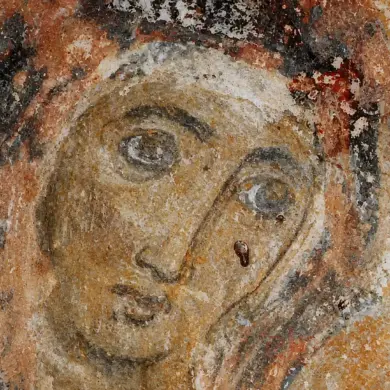 Detail Of The Virgin Mary'S Face From The Fresco Of Panagia Drosiani In Naxos