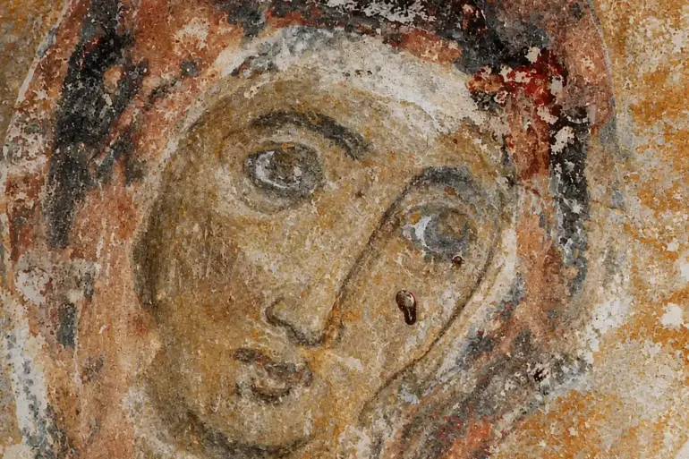 Detail Of The Virgin Mary'S Face From The Fresco Of Panagia Drosiani In Naxos