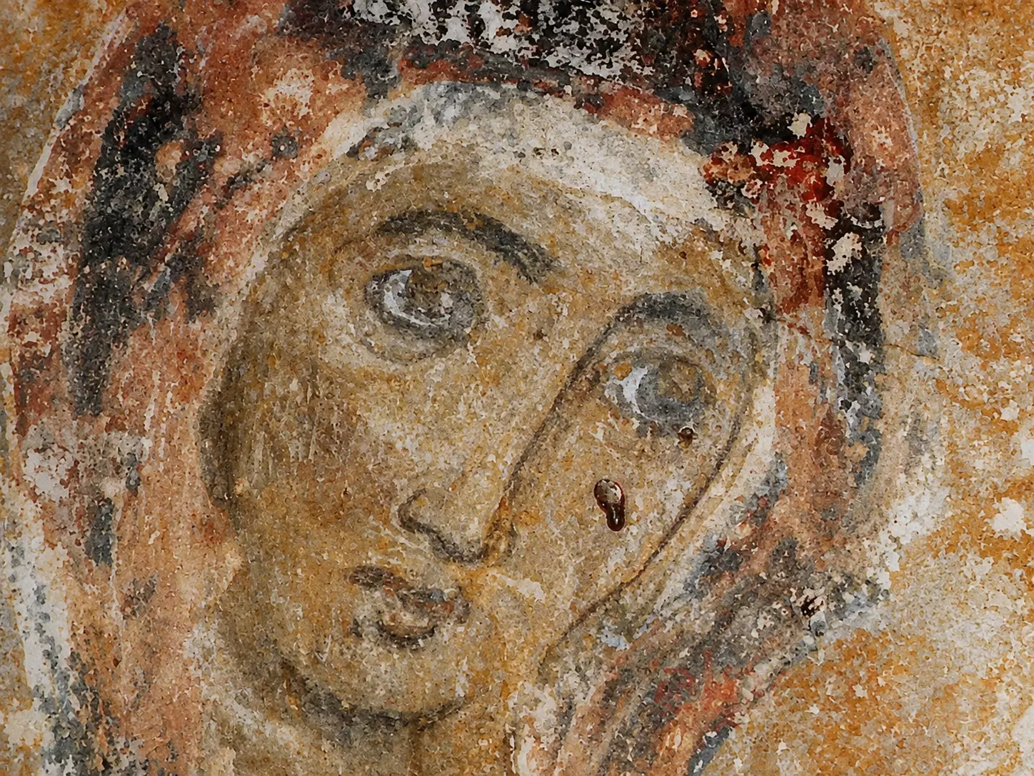 Detail Of The Virgin Mary'S Face From The Fresco Of Panagia Drosiani In Naxos