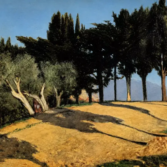 Country Road With Cypresses By Giuseppe Abbati, With Sunlit Earth And Dark Trees