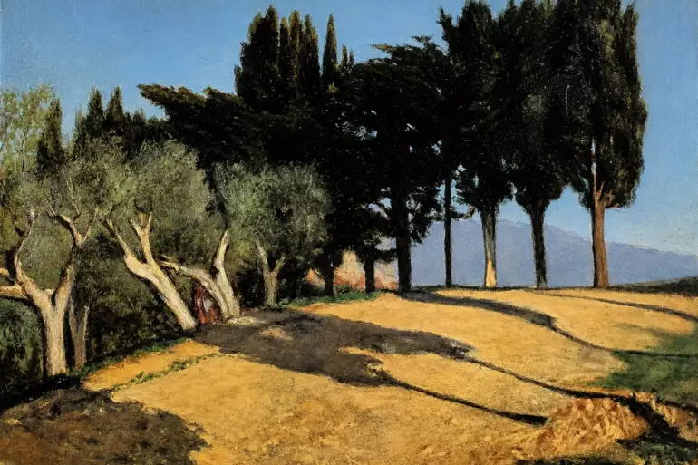 Country Road With Cypresses By Giuseppe Abbati, With Sunlit Earth And Dark Trees