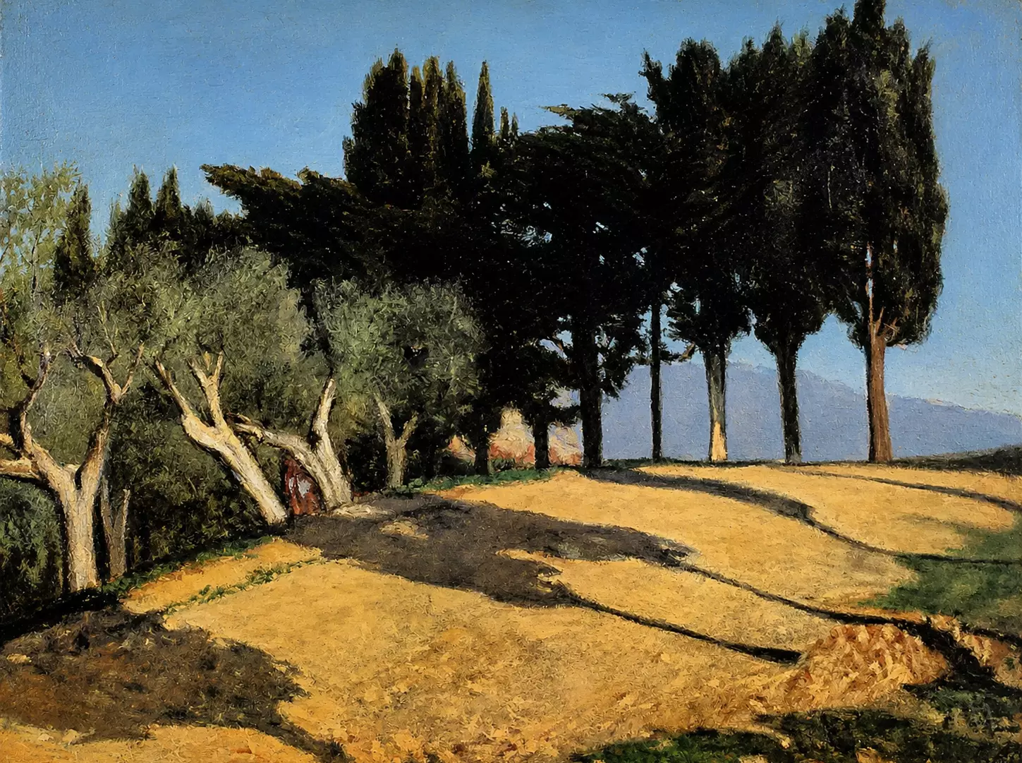 Country Road With Cypresses By Giuseppe Abbati, With Sunlit Earth And Dark Trees
