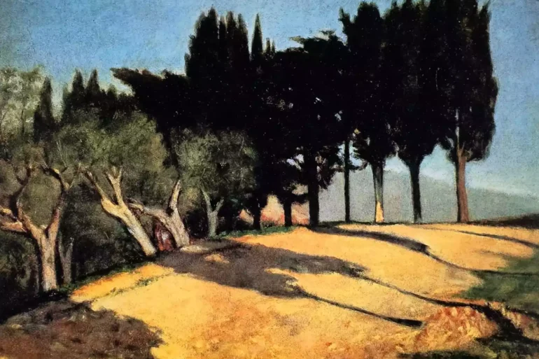 Il Dipinto Di Giuseppe Abbati Strada Di Campagna Con Cipressi, Strada Sterrata Luminosa Tra Cipressi Scuri