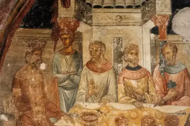 Herod'S Banquet Fresco With Five Figures At A Royal Table, Thessaloniki