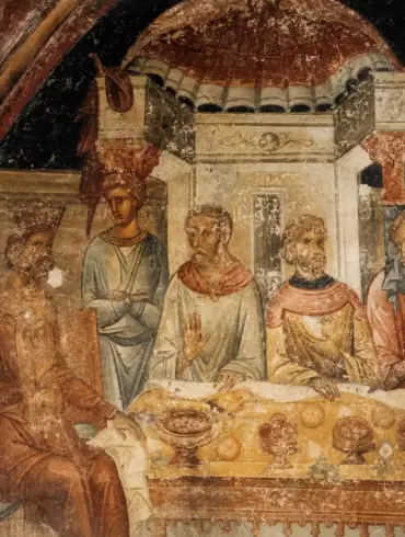 Herod'S Banquet Fresco With Five Figures At A Royal Table, Thessaloniki