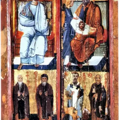 Holy Mandylion Byzantine Icon With King Abgar And Saints At Mount Sinai