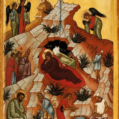 Icon Of The Nativity Of Christ, School Of Novgorod, Fifteenth Century, Tretyakov Gallery