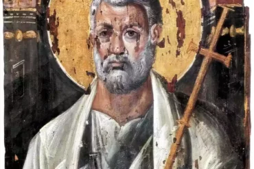 Icona Encaustica Di San Pietro Del Sinai Con Tre Medaglioni Di Cristo E Della Theotokos