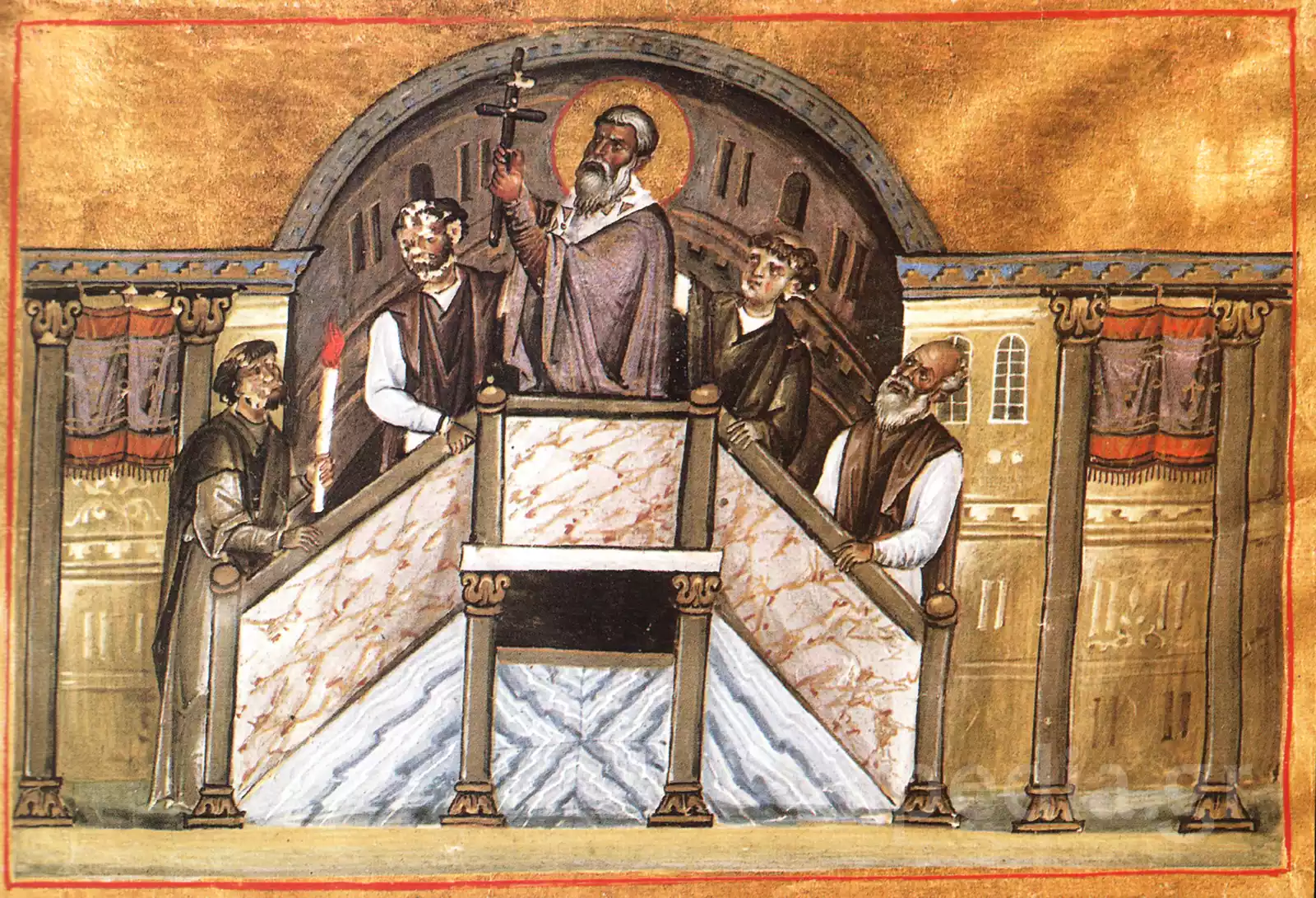L'Innalzamento Della Preziosa Croce Nel Menologio Di Basilio Ii 8 Innalzamento Della Preziosa Croce In Una Miniatura Bizantina Del Menologio Di Basilio Ii, Foglio 35