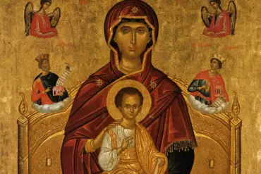 Detail Of The Kyria Ton Angelon Icon: Virgin, Christ Child, And Archangels
