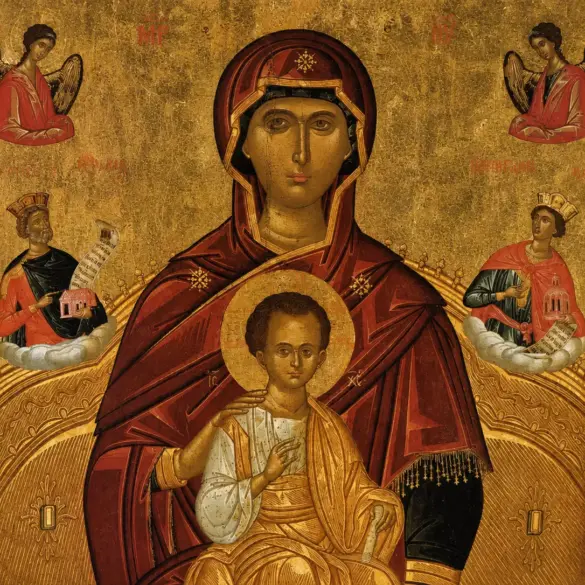 Detail Of The Kyria Ton Angelon Icon: Virgin, Christ Child, And Archangels