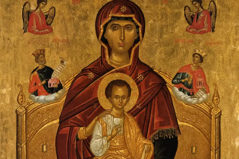 Detail Of The Kyria Ton Angelon Icon: Virgin, Christ Child, And Archangels
