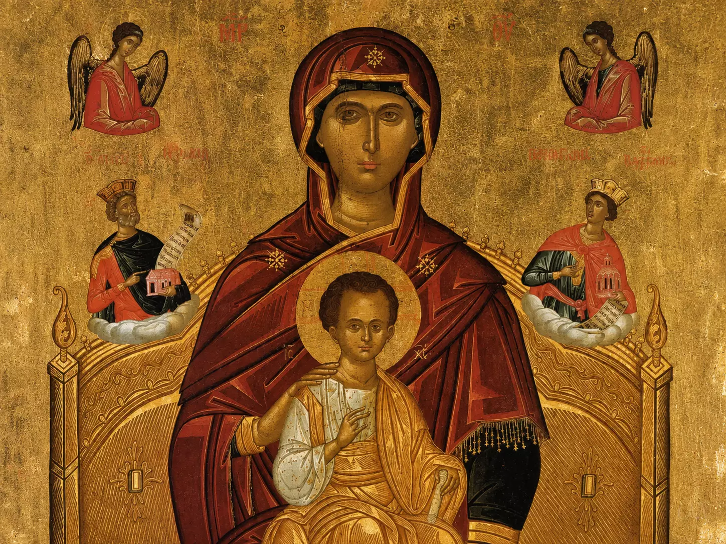 Detail Of The Kyria Ton Angelon Icon: Virgin, Christ Child, And Archangels