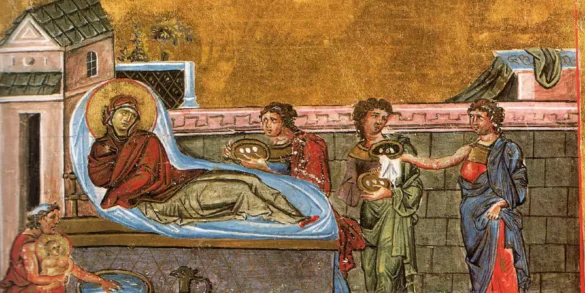 Natività Della Vergine: Miniatura Bizantina Nel Menologio Di Basilio Ii Con Sant'Anna
