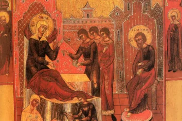 Full Composition Of The Nativity Of The Mother Of God, Russian Icon With Saint Anna And Joachim