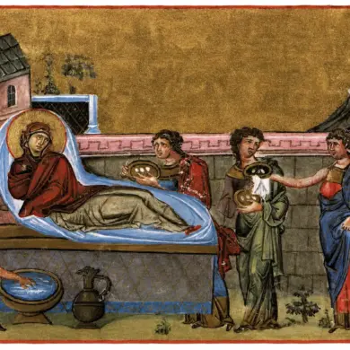 Nativity Of The Theotokos With Saint Anne And Attendants In The Menologion Of Basil Ii
