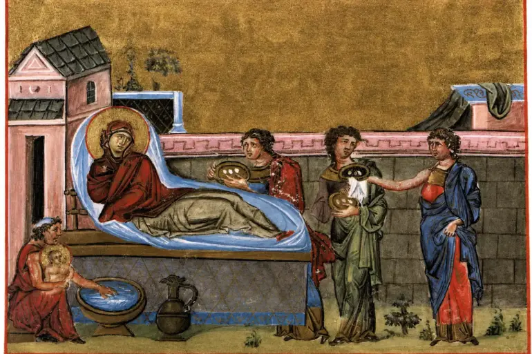 Nativity Of The Theotokos With Saint Anne And Attendants In The Menologion Of Basil Ii