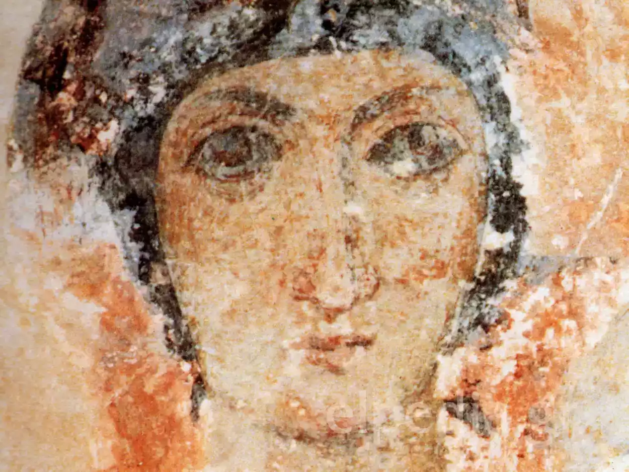 Detail Of The Face Of The Panagia Nikopoios In The Wall Painting Of Drosiani