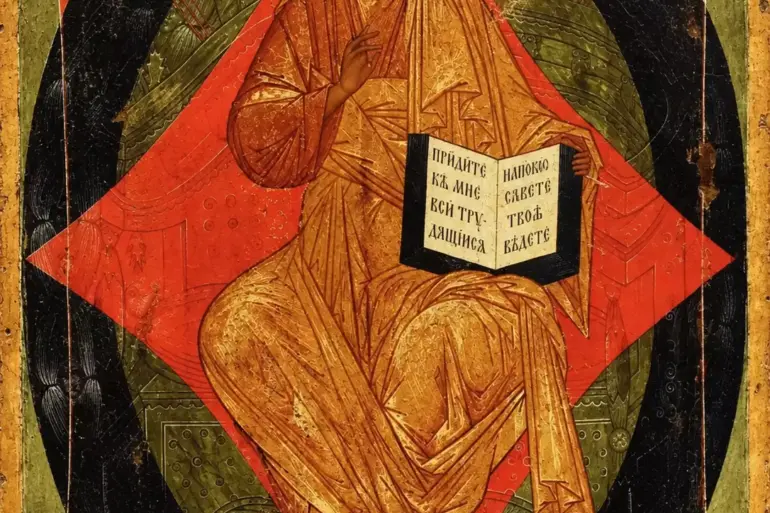 Christ Pantocrator Enthroned Icon In Egg Tempera Within A Geometric Mandorla