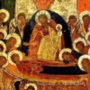 Christ Holds The Soul Of The Virgin In The Russian Icon Of The Dormition In Clinton, Among The Apostles.