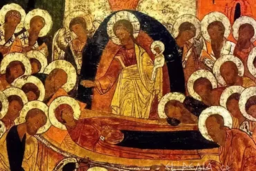 Christ Holds The Soul Of The Virgin In The Russian Icon Of The Dormition In Clinton, Among The Apostles.