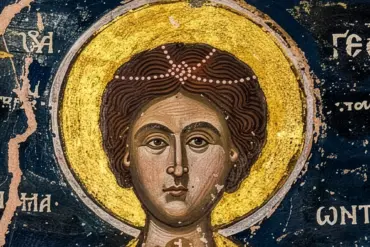 Saint George At Panagia Pelekiti Monastery, Detail Of The Face And Gold Halo