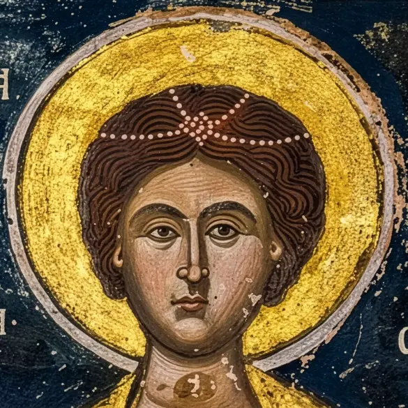 Saint George At Panagia Pelekiti Monastery, Detail Of The Face And Gold Halo