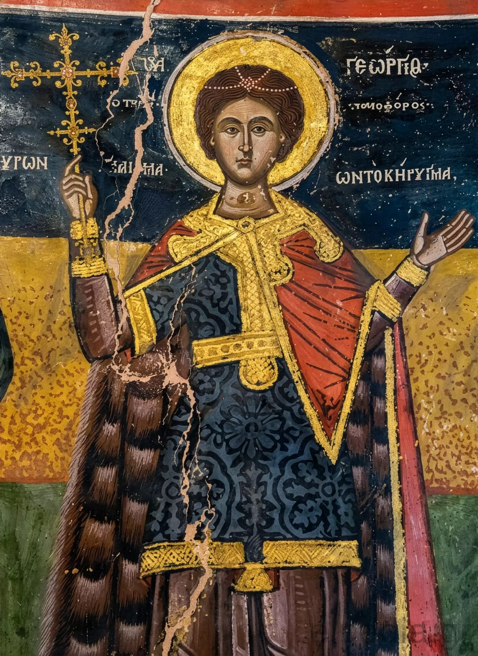 Saint George At Panagia Pelekiti Monastery In Military Dress With A Gold Halo