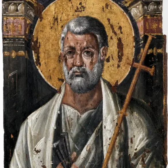 Saint Peter Icon At Mount Sinai With Keys, Cross-Staff And Three Upper Medallions