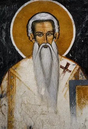 Saint Theodosios Of Trebizond Fresco With A Gold Halo And Long White Beard