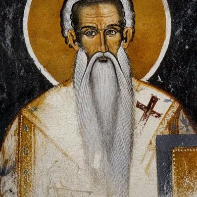 Saint Theodosios Of Trebizond In A Post-Byzantine Fresco Of The Monastery Of Philotheou